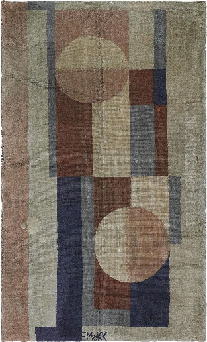 Modernist Rug Oil Painting by Edward Mcknight Kauffer