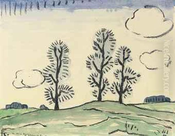 Three Trees Oil Painting by Edward Mcknight Kauffer