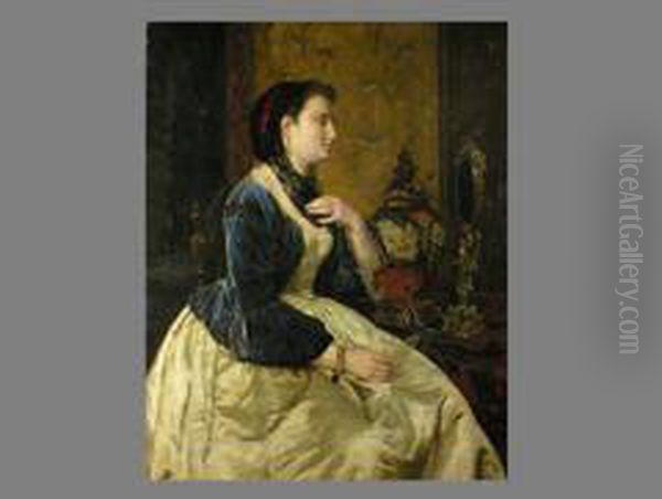 Portrait Einer Dame Beim Schmuck Anlegen Oil Painting by Friedrich Kaulbach
