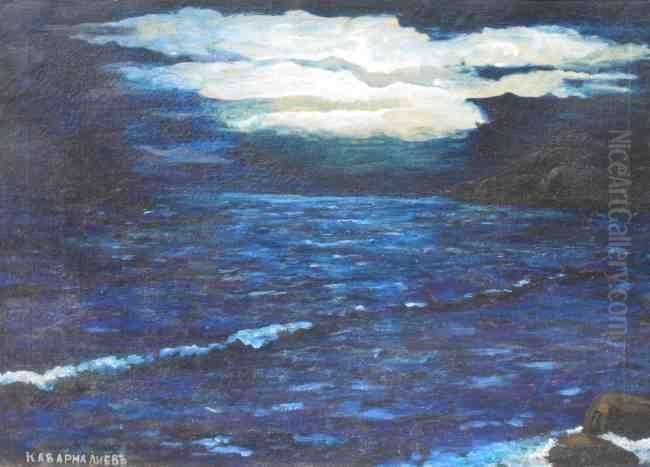 The Sea In The Night Oil Painting by Hristo Kavarnaliev