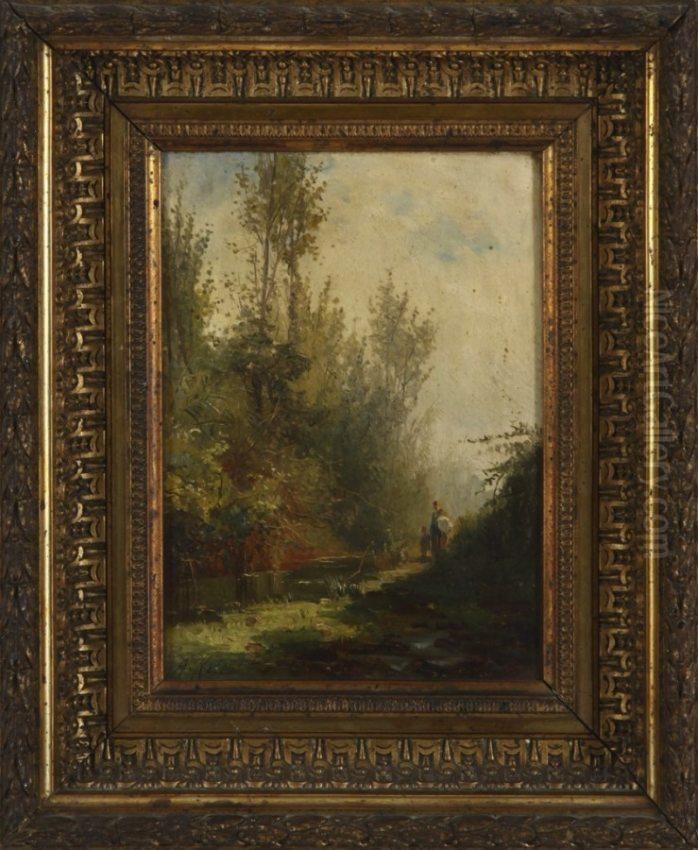 Paisagem C/ Riacho E Figuras-sintra Oil Painting by Alfredo Keil