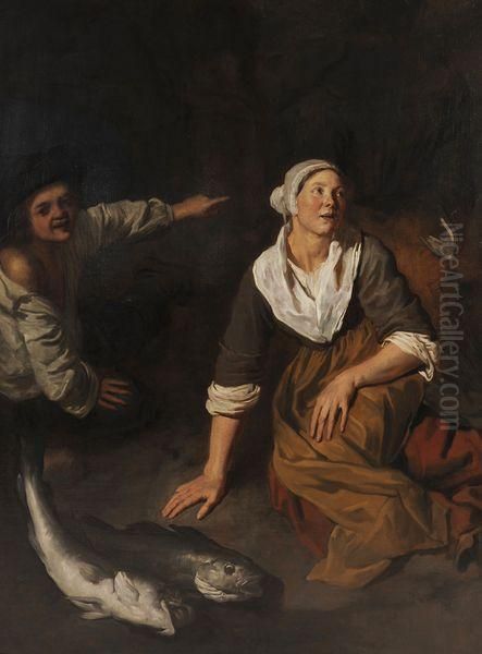 La Femme Aux Poissons Oil Painting by Bernhard Keil, Monsu Bernardo