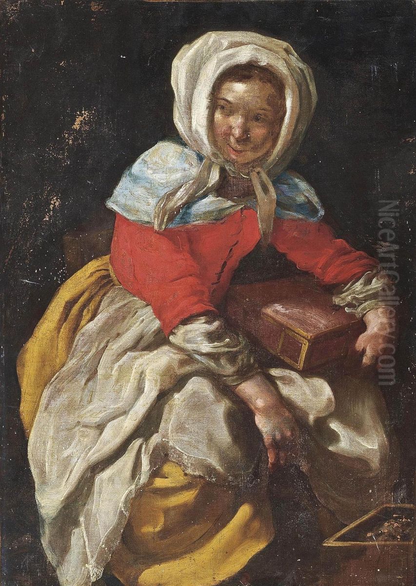 A Young Girl Before An Open Chest Oil Painting by Bernhard Keil, Monsu Bernardo