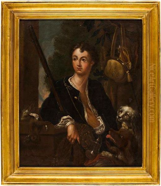 Cacciatore Con Cani In Paesaggio Oil Painting by Bernhard Keil, Monsu Bernardo