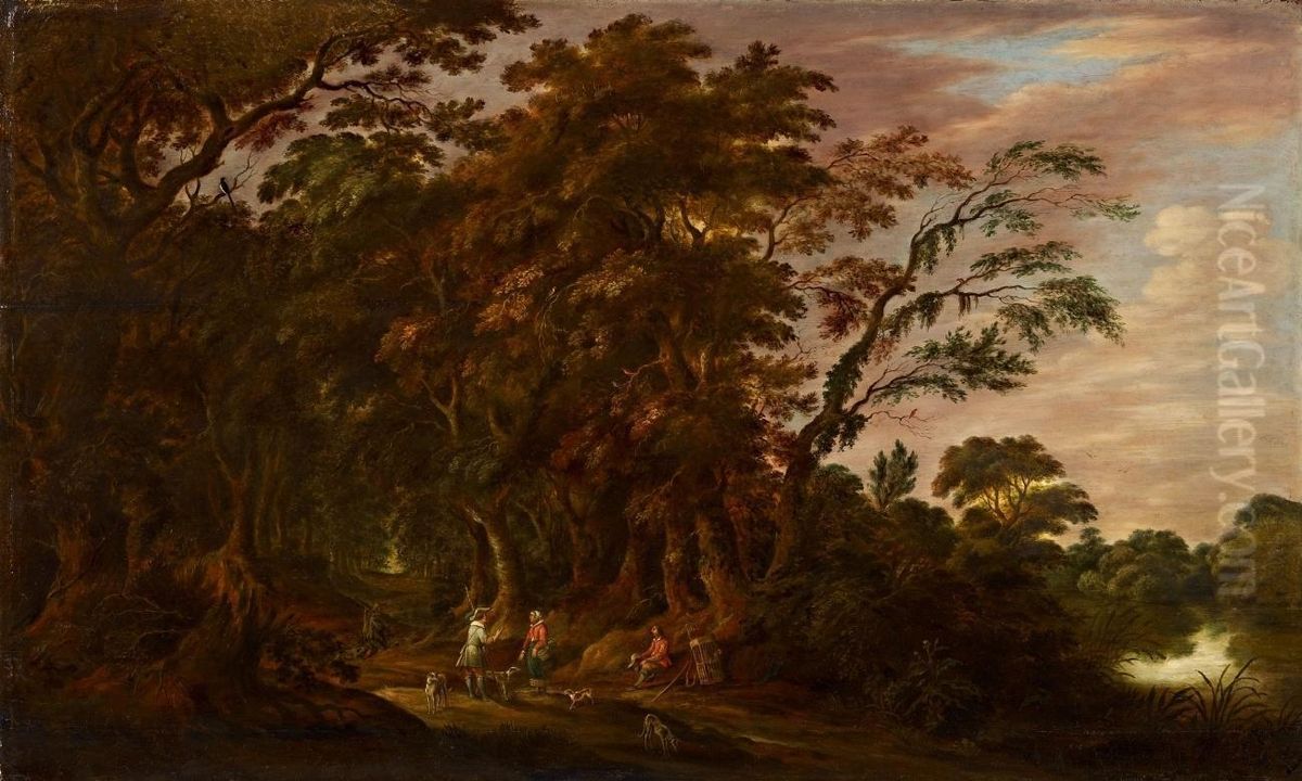 Waldlandschaft Mit Bauernpaar Und Jagern Oil Painting by Alexander Keirincx