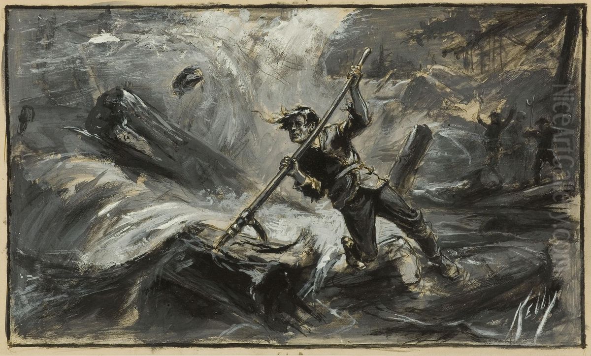 Breaking A Jam Oil Painting by James Edward Kelly