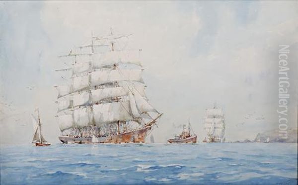 Clipper Ships, A Pair Oil Painting by Frank Kelsey