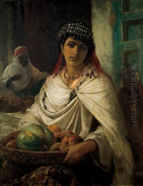 A Kabyle Fruit Seller, Algiers Oil Painting by Robert Kemm