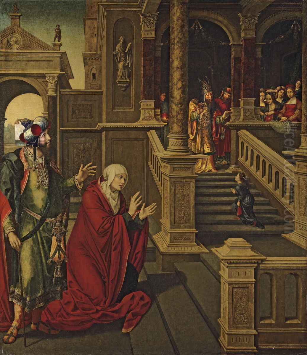 The Presentation Of The Virgin In The Temple With Saints Anne And Joachim Oil Painting by Pedro de Campana