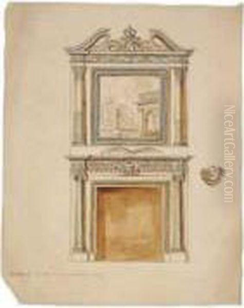 Cheminee Surmontee D'un Trumeau Po La Reine, Somerset House, 1731 Oil Painting by William Kent