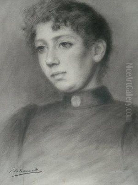 Portrait Of A Lady Head And Shoulders Turned To The Left Oil Painting by James Dalzell Kenworthy