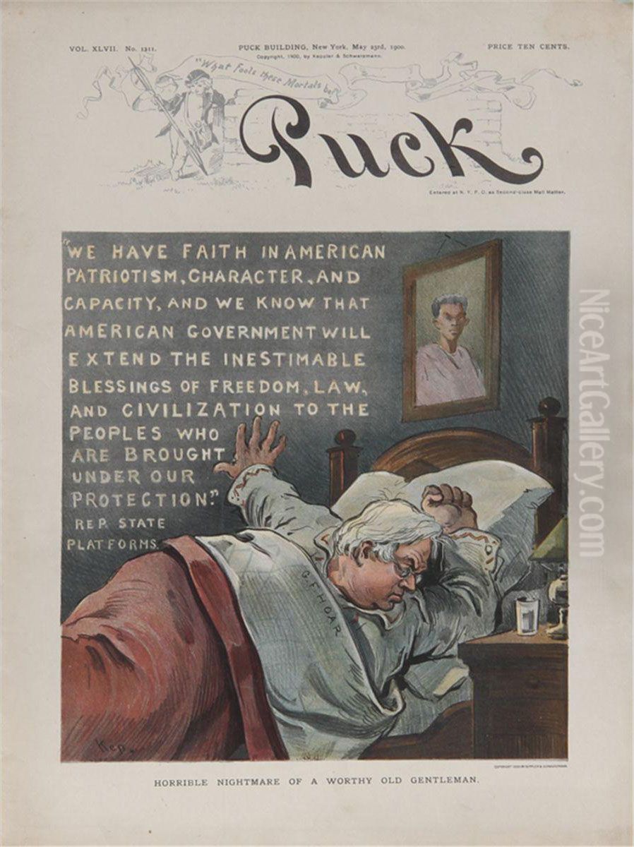 Horrible Nightmare Of A Worthy Old Gentleman From Puck Magazine Oil Painting by Joseph Keppler