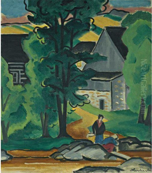 Washerwomen Oil Painting by Oldrich Kerhart