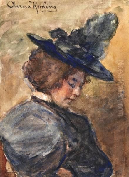 Dame Met Zwarte Hoed Oil Painting by Anna Elisabeth Kerling