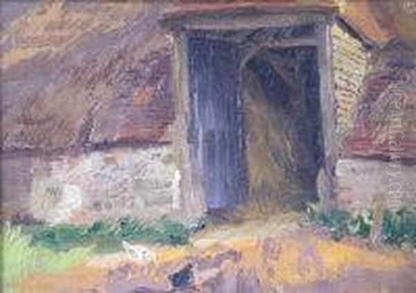 Hens By A Barn Oil Painting by James Kerr-Lawson