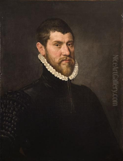 Ritratto Di Gentiluomo A Mezza Figura, In Abito Scuro Con Gorgiera Bianca Oil Painting by Adriaen Thomasz. Key