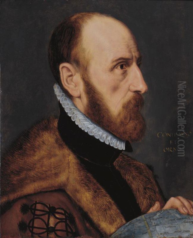 Sold By The J. Paul Getty Museum To Benefit Future Painting Acquisitions
 

 
 
 

 
 Portrait Of Abraham Ortelius, In Near Profile, Bust-length, Facing To The Right, Resting His Left Hand On A Globe Oil Painting by Adriaen Thomasz. Key