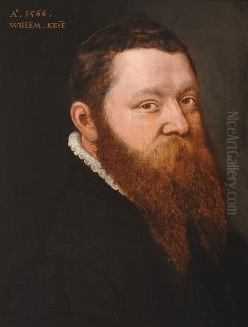 Portrait Of A Gentleman In A Black Coatwith A Lace Collar Oil Painting by Willem Adriaensz Key
