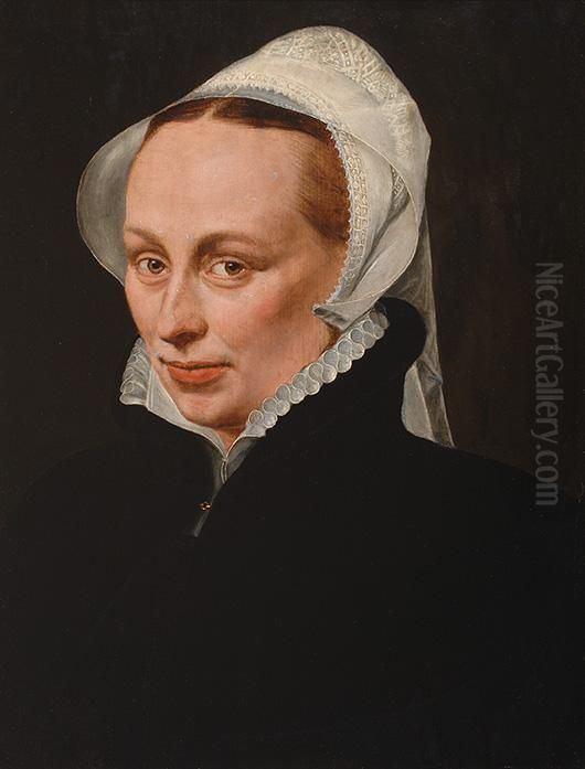 Portrait Of A Lady In A Black Dress Witha White Collar And Lace Cap Oil Painting by Willem Adriaensz Key