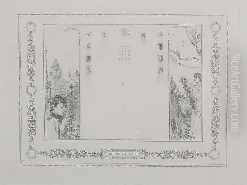 'l'unionfait La Force' Oil Painting by Fernand Khnopff