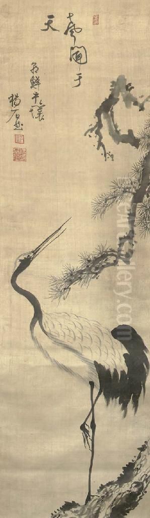 Crane Under Pine Oil Painting by Yang Kihoon