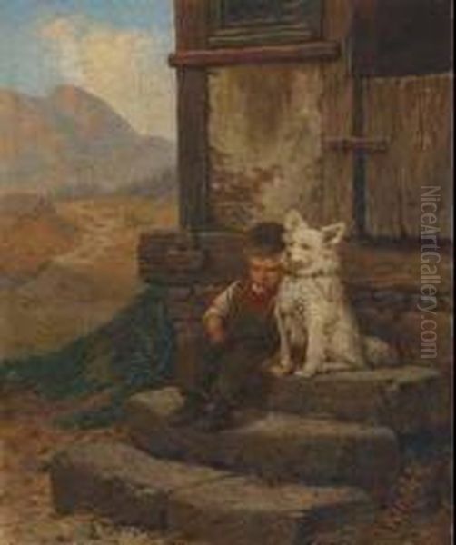 Young Boy And His Spitz Oil Painting by Albert Kindler