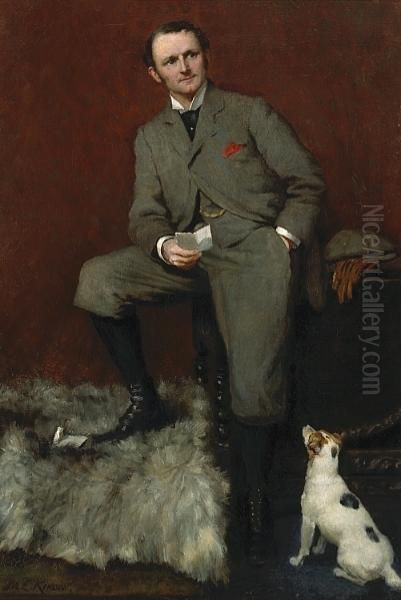 A Portrait Of A Man With His Jack Russell Terrier Oil Painting by Mary Evelina Kindon