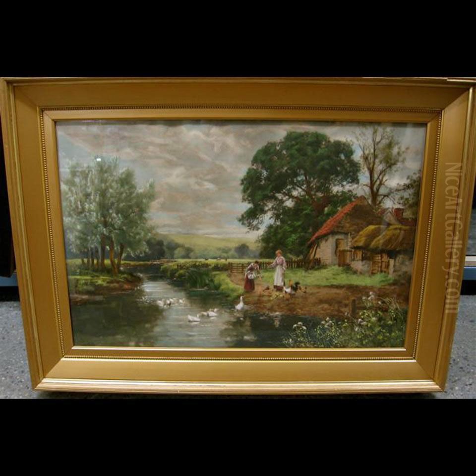 Feeding The Chickens And Ducks Oil Painting by Henry John Yeend King