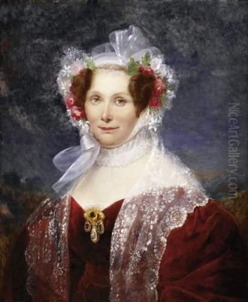 Portrait De Femme En Robe Rouge Oil Painting by Francois Josephe Kinson