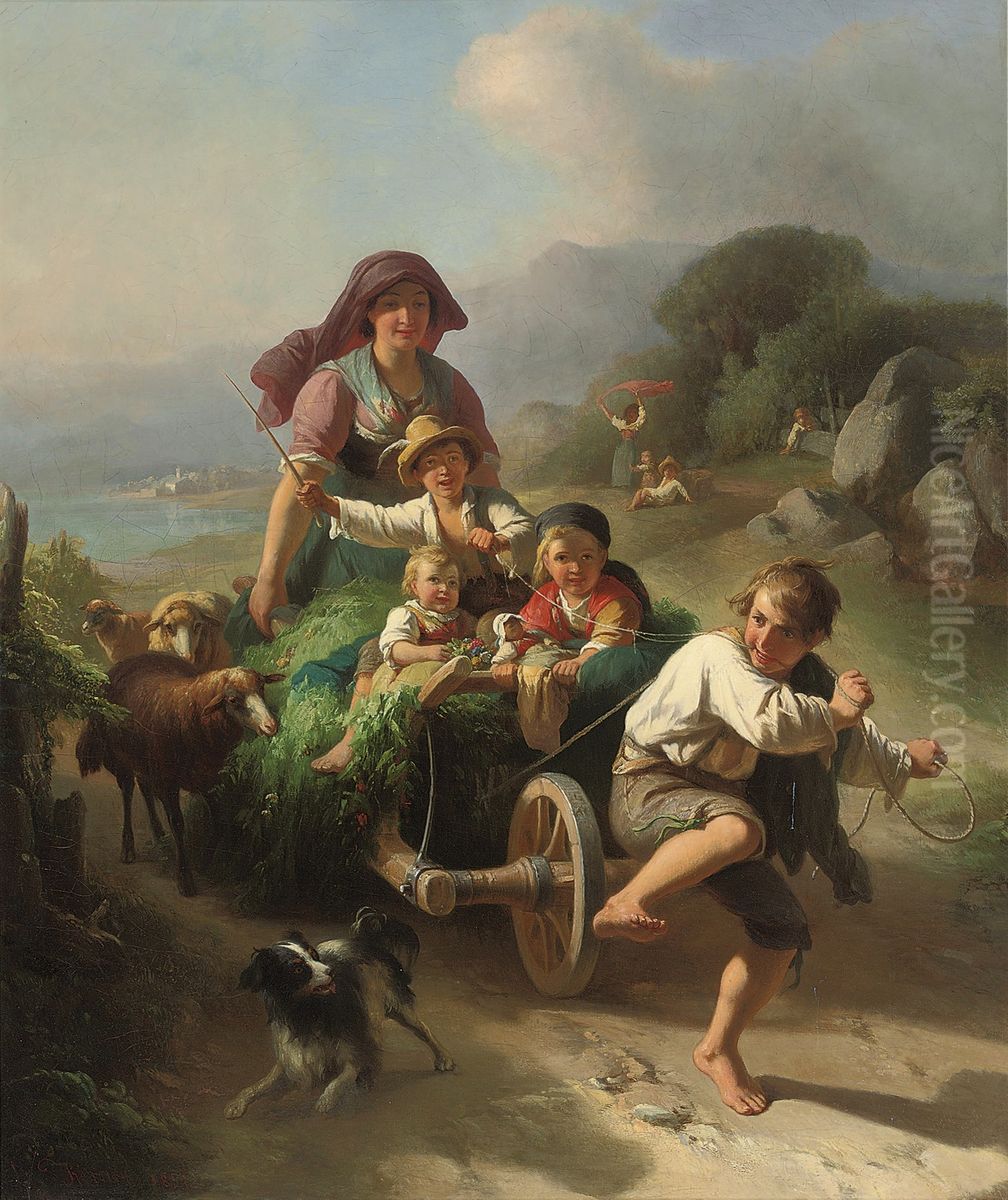 The Young Harvesters Oil Painting by Johann Baptist Kirner