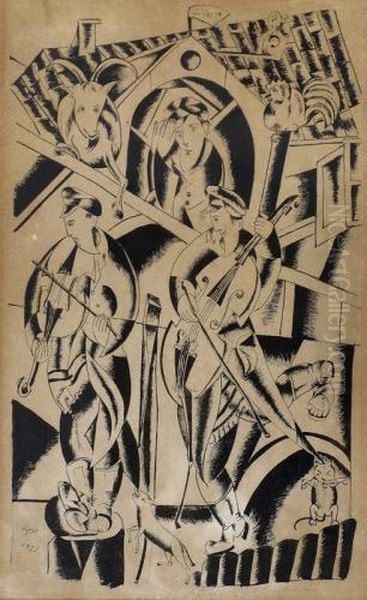 Musicians In The Shtetl Oil Painting by Jesekiel Kirszenbaum