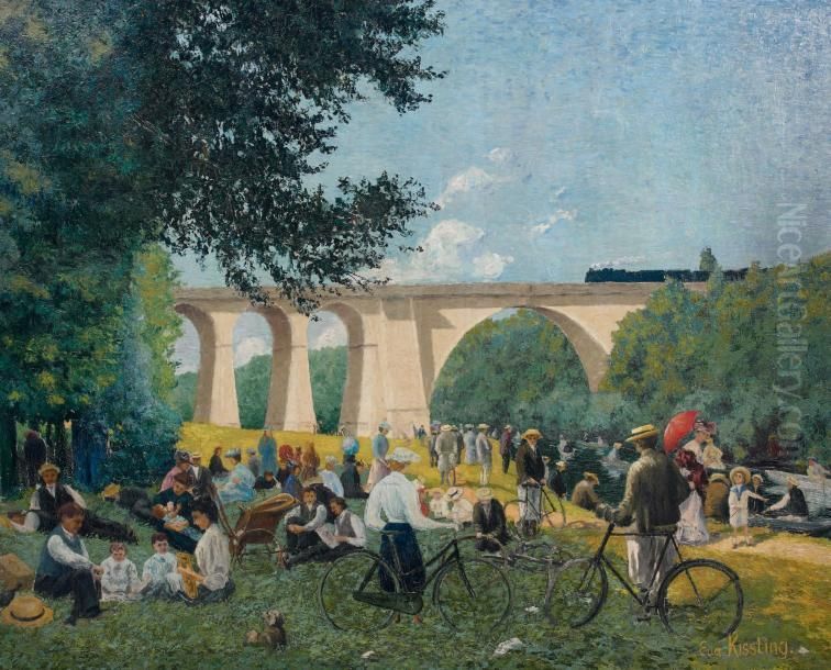 Dimanche D'ete Au Bord De La Marne. Oil Painting by Eugene Kissling