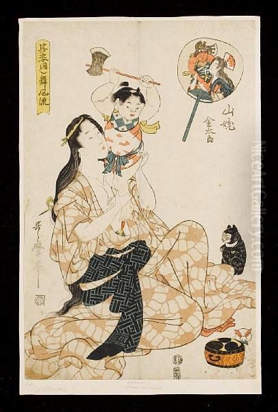 Sono Sugata Mawashi Mai Furyu Oil Painting by Kitagawa Utamaro