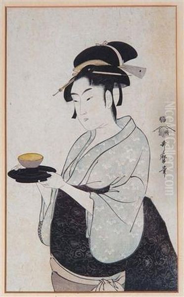Kitigawa - Study Of Anoiran With Tea Bowl And Stand Oil Painting by Kitagawa Utamaro