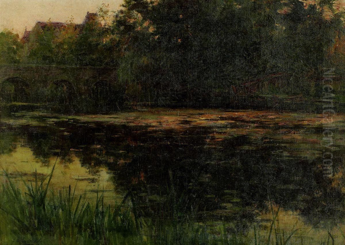 Landskap Med Bro Over Nackrosdamm Oil Painting by Joseph Milner Kite