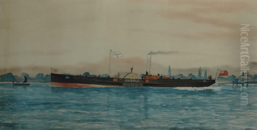 The Paddle Steamer 'lily' Leaving Albert Bridge Oil Painting by E.H. Kittoe