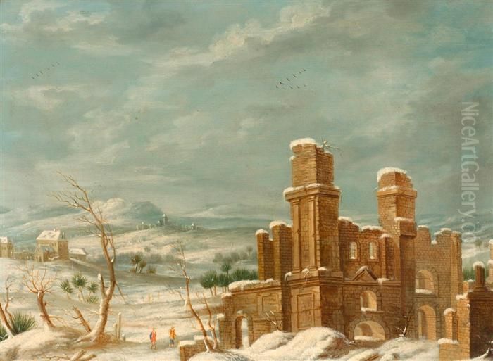 Ruinenlandschaft Im Winter Oil Painting by H.I. Kitzler