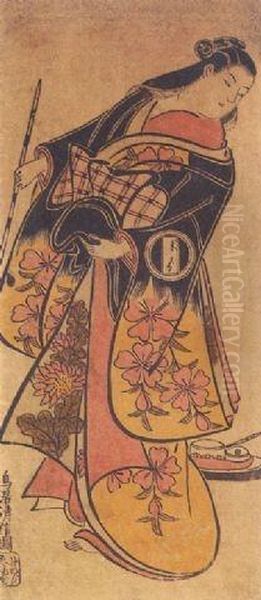 Courtesan Holding A Pipe Oil Painting by Torii Kiyonobu