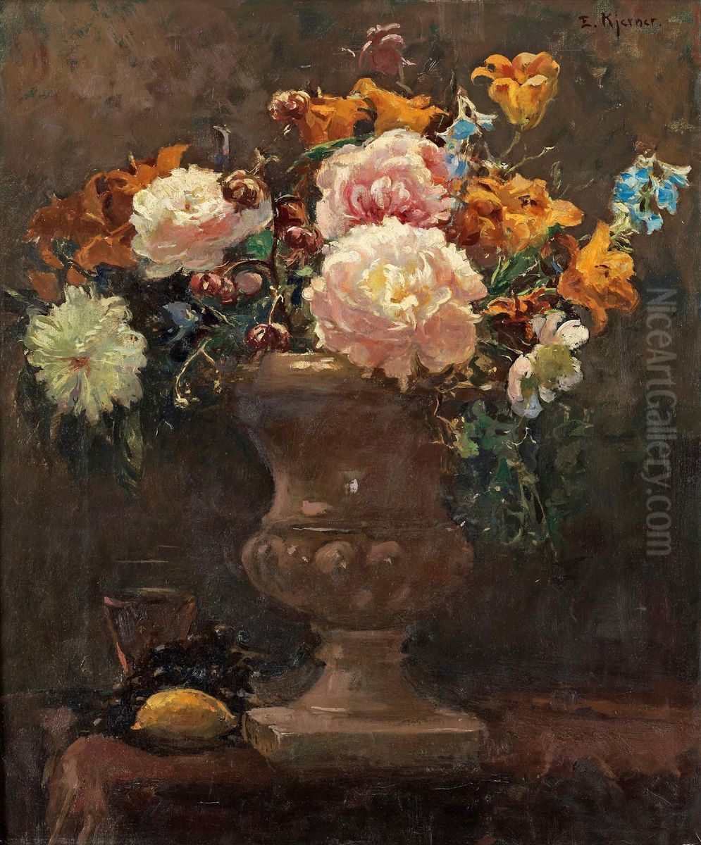 Urn With Flowers Oil Painting by Esther Kjerner