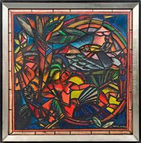 Liegender Weiblicher Aktin Sudlicher Landschaft Oil Painting by Cesar Klein