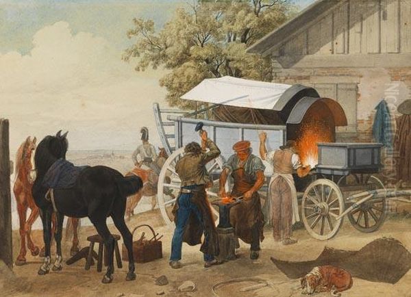 Die Schmiede Oil Painting by Johann Adam Klein