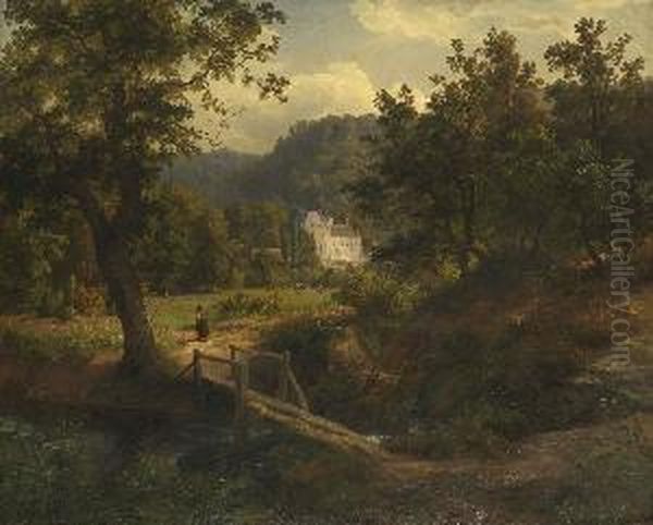 Sommerliche Baumlandschaft Mit Schloss. Oil Painting by Wilhelm Klein