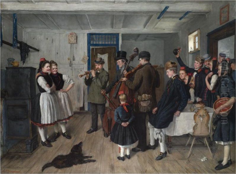 Die Feier (the Celebration) Oil Painting by Johannes Kleinschmidt