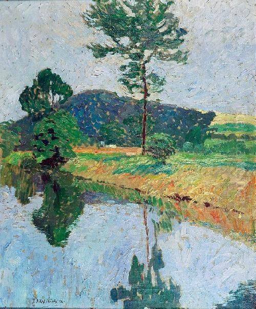 Pejzaz Z Rzeka Oil Painting by Johann Klepinski