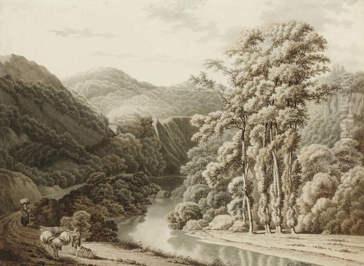 Bewaldete Flusslandschaft Mit Bauerlicher Figurenstaffage. Oil Painting by Pieter Rudolph Kleyn