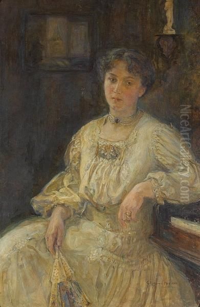 A Portrait Of A Woman Seated At A Piano Oil Painting by Christiane Brix Klitgaard-May