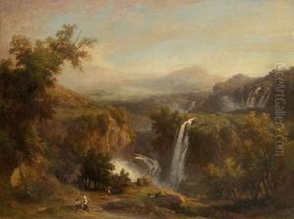 Italienische Berglandschaft Mit Wasserfallen Oil Painting by Franz Knebel