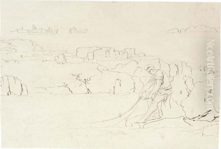 Fishermen On The Island Of Nisida Oil Painting by Christian Heinrich Kniep