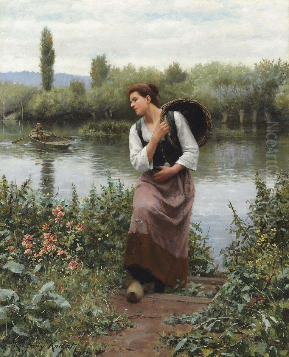 Woman With A Basket Signed 'ridgway Knight/paris' Oil Painting by Daniel Ridgway Knight