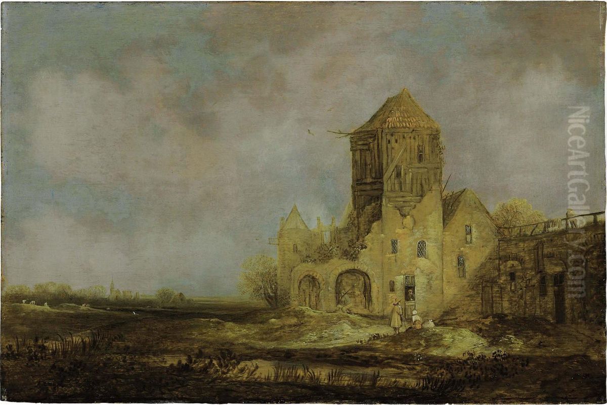 A Landscape With Ruins Oil Painting by Wouter Knijff